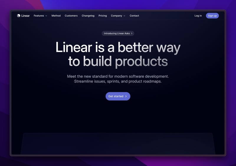 A screenshot of the linear website